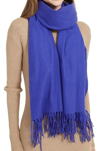 MYSSUCI Eleganter Damen Schal mit Fransen, 200x68cm, Weicher und Wärmender Winterscha Ideal für Hochzeit, Alltag und Outdoor Aktivitäten, Königsblau