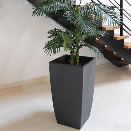 EDA Bac a fleurs Carré haut DIVA BASALT - 42 L - 43,5 x 43,5 x H.78.2 cm -Bac intérieur amovible - Gris anthracite