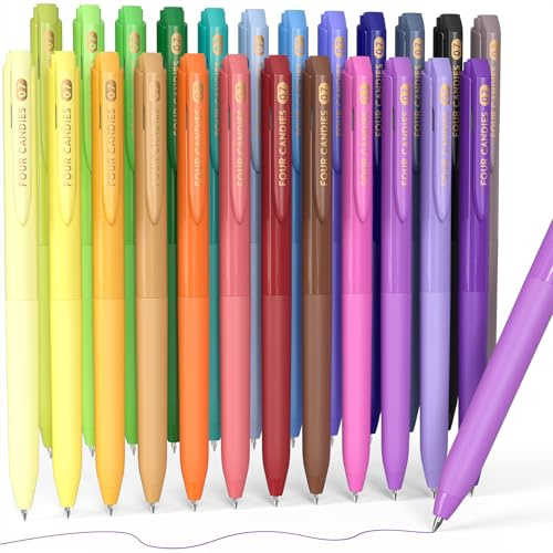 Four Candies Juego de bolígrafos de colores de tinta de secado rápido, bolígrafos de gel retráctiles de 24 colores, bolígrafos coloridos de punta fina de 0.7 mm para tomar notas y dibujar