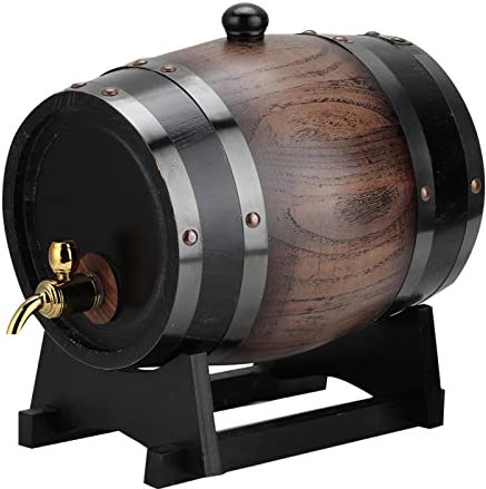 Locadence 3L Whiskey Barrel Dispenser, Vintage Striped Oak Wine Barrel Dispenser, Wine Bucket Container with Faucet for Red Wine, Brandy, Whiskey, Tequila