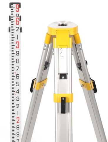 Lightweight Aluminum Surveying Tripod 62.2 with 5/8-Inch 11-Threaded Flat Head and Dual Lock，9 FT Dual Sided Telescopic Aluminum Grade Rod for Precise Construction Measurement,Land Surveying