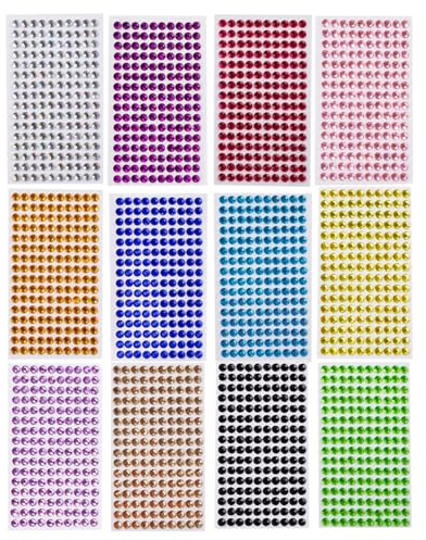 Strehknewen lot de 3120 pierres à paillettes autocollantes - 12 couleurs - 6 mm - Pierres strass pour le visage, la décoration des ongles, le bricolage et l'artisanat des enfants - Pierres