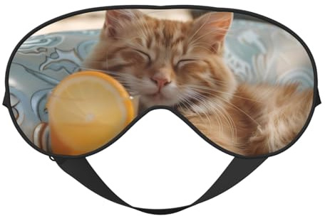 Schlafmaske, Entspannende Katze mit Orangensaft, Augenmasken für Schlaf, Schlafmasken für Frauen und Männer, Verdunkelungs-Augenabdeckungen für Reisen/Schlafen