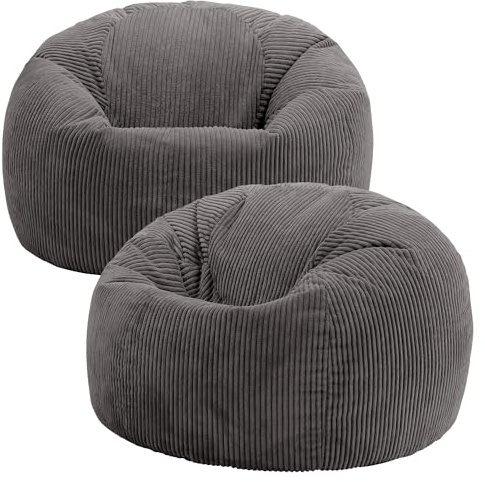 Icon Kingston Sitzsack Cord mit Füllung, 2er Pack, Grau | In Deutschland Hergestellt, Sitzsack Erwachsene, Weicher Cordstoff, Sitzsack Sessel für Wohnzimmer und Schlafzimmer