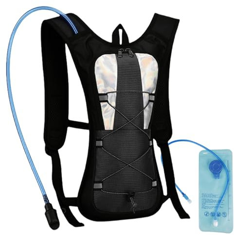 Trinkrucksack mit Trinkblase 2L, Laufrucksack trinkrucksack Fahrrad Damen und Herren, Wasserdicht Sportrucksack, Trailrunning Rucksack mit Trinksystem und Reflektoren für Camping Ski MTB Fahrrad