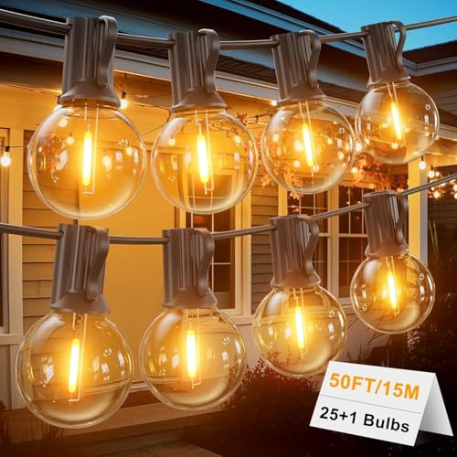 LONIUTO Lichterkette Außen Strom 15M mit 25+2 G40 LED Glühbirnen Outdoor Lichterkette Aussen 2700K Warmweiß IP45 Wasserdicht Lichterkette für Garten, Terrasse, Partys