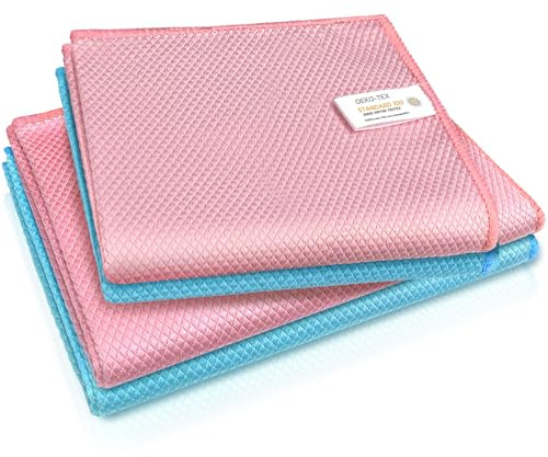 Surfela 4 Stück Fensterputztücher, Mikrofasertücher Fenster, OEKO-TEX Zertifiziert, Streifenfreie Reinigung, Poliertücher für Fenster, Glas, Edelstahl, Spiegel, Auto, TV, Küche, Dusche (40×60+40×40cm)