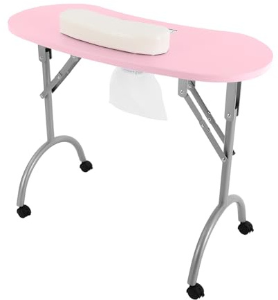 Manikyrbord med sug, vikbart nagelbord, bärbart manikyrbord sugning nagelbord bärbart manikyrbord fällbart mobilsmanskt fördjupningsbord, med dammpåse och rullar, rosa