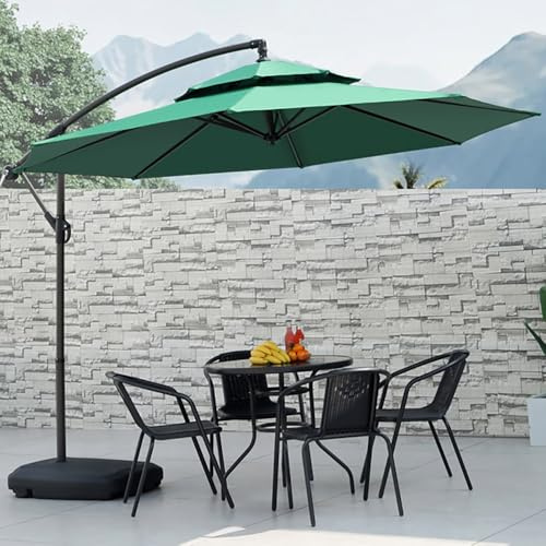 Parasol déporté de 270 cm, parasol de jardin à double pente avec manivelle, imperméable et protection UV (vert)