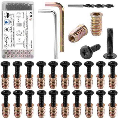 FandWay 40 Pièces Torx Vis de Connexion pour Meubles M6x40 Torx Vis à Tête Plate Insert Fileté Bois,M6x25 mm Écrous à Visser Manchons à Visser en Acier Inoxydable 304 Connecteurs D'armoire.
