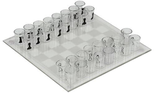 Clear Shot Glass Chess Set, 10x10 Inch Glass Chess Board with 32PCS Cups Pieces, Drinking Shot Set, Funny Sets for Adults, Kids