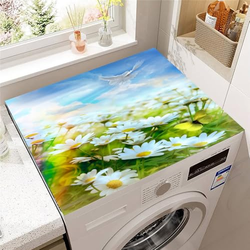 Highdi Washing Machine Top Mat Protector, Washing Machine Top Cover Protector Quick Dry Absorbent Diatom Anti Slip Dust Proof Mat for Front Load Washer and Dryers (Daisy 10,50 * 50cm)