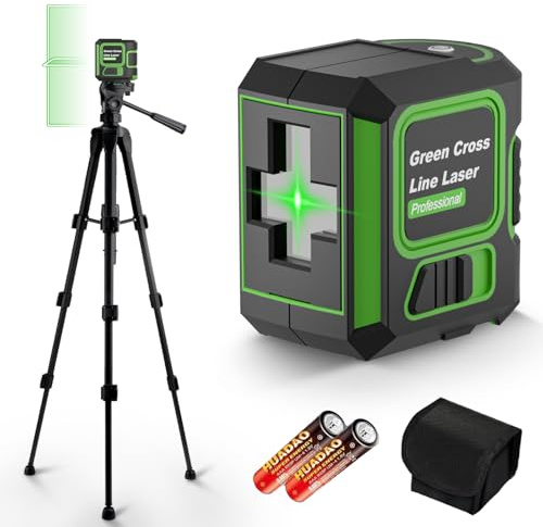 Lambluefly Kreuzlinienlaser mit Stativ, Laser Wasserwaage, 360 Grad Laser Level, Helligkeit einstellbar/IP54 Wasser/Linienlaser Selbstnivellierend, Für Baustellen/Inneneinrichtung (mit 2 AA Batteriem)