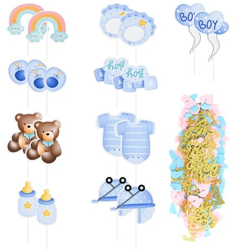 18 adornos decorativos para cupcakes, decoración tarta oso azul, decoracion tarta cumpleaños, decoración para tartas de fiesta, con confeti de 15 g, para baby shower, fiesta de género