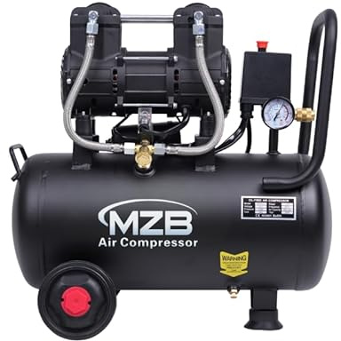 MZB 6.4 Gallon Ultra Quiet Air Compressor 110V/60Hz Steel Tanks Oil-Free 70dB Noise Level Air Compressor with Wheels for Spray Painting, Auto Repair, Carpentry Decoration