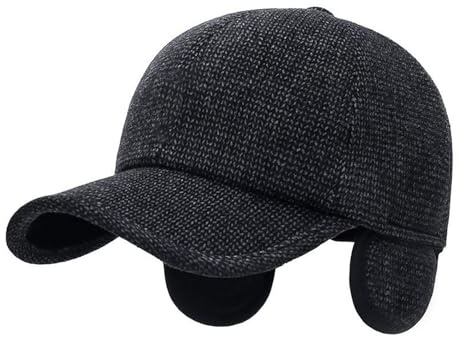Kiuiom baseballkeps med öronlappar, vinterkeps med öronskydd, full keps män utomhus vinter, sport gammal skolstil pappa hatt, vikbara öronskydd unisex hattar, mörkgrå