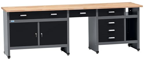 Küpper Workshop 12280 - Banco de Trabajo (6 cajones, 2 Puertas, 300 kg, Superficie de Trabajo de Haya Maciza de 30 mm, 240 x 84 x 60 cm)