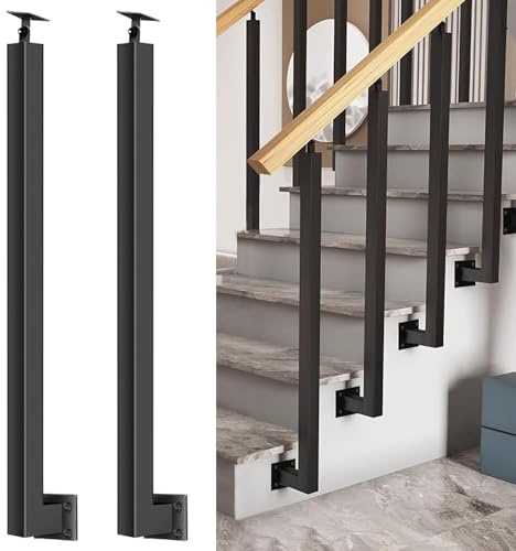 TMKDNNKG Pasamanos de Escalera, pasamanos para terraza, balcón, Escalera, decoración Interior y Exterior, pasamanos Negro de Montaje Lateral, barandilla de Poste de Hierro Forjado, 2 Piezas (tamaño: