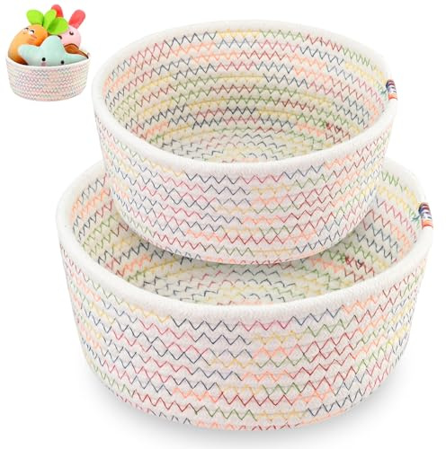 2er Set Aufbewahrungskorb Geflochten - Baumwolle Stapelbare Körbchen Aufbewahrung, Körbe Aufbewahrung, Körbchen für Kinderzimmer, Badezimmer, Wohnzimmer, Wickeltisch, Mehrzweck Aufbewahrung