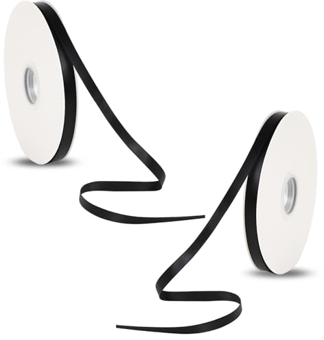 2 Stück, Geschenkband Schwarz, 1 cm x 91 m, Samtband Schwarz, Schleifenband, Satinband, Für Hochzeitsdeko, Geschenkverpackung Und DIY-Projekte