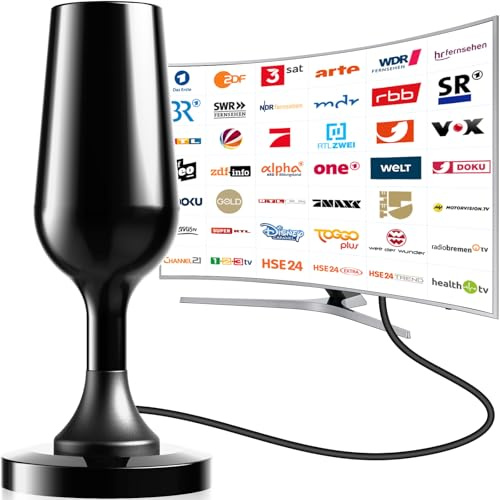 Zimmerantenne für Fernseher,DVBT2 Antenne, dvbt antenne Geeignet für lokale Sender, zimmerantenne 360°-Allroundempfang, unterstützt 4K/1080P HD Digitale Kanäle, Mit Magnetfußl, 2,5 m langes Kabel