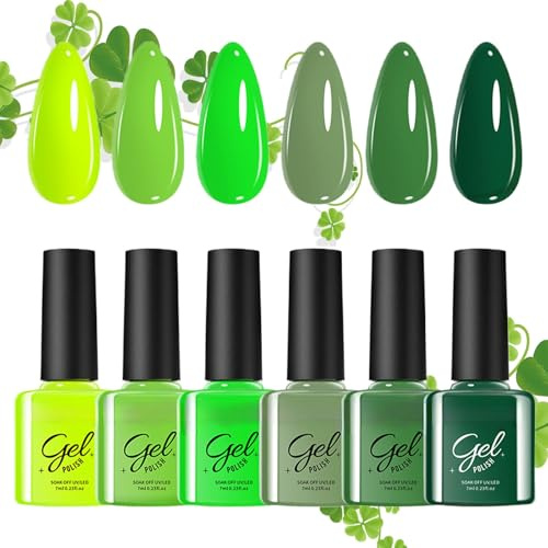 Emerald Green Gel Nail Polish Set 6 Pcs Lime to Dark Green Nail Polish Gel Soak Off UV Nails Art Manicure Salon DIY at Home for Women Girls Gifts