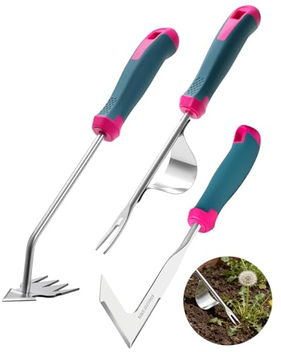 2026 Upgraded Weed Puller Tool Set, Stainless Steel Garden Weed Pullers & Hand Weeder Tool for Cracks, Crevices & Driveways, Ergonomic Non-Slip Handle Weed Remover & Crack Weeder Tool Kit