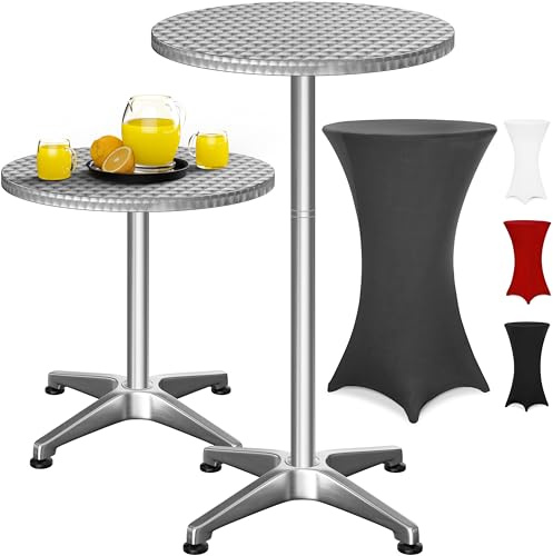 Casaria® 2in1 Stehtisch mit Husse Höhenverstellbar 70 cm / 115 cm Hoch Aluminium Rund Ø60cm Wetterfest Outdoor Garten Bistro Biertisch Party Anthrazit