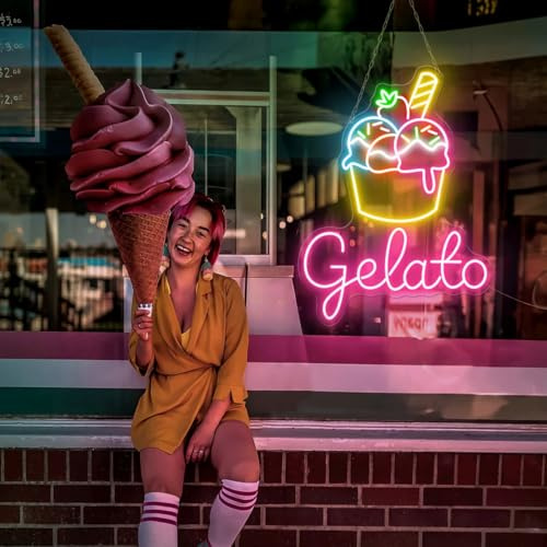 Xusdamyj Neon-Wandleuchte „Gelato“, LED-Licht für Eisdielen, Dekoration für Dessertläden