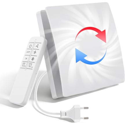Ventilador de baño silencioso de 100 mm con mando a distancia, temporizador y 3 velocidades, caudal de aire de 150 m³/h, cuadrado blanco, montaje en pared/ventana, IPX4, cocina, cuarto de ducha, 35 dB