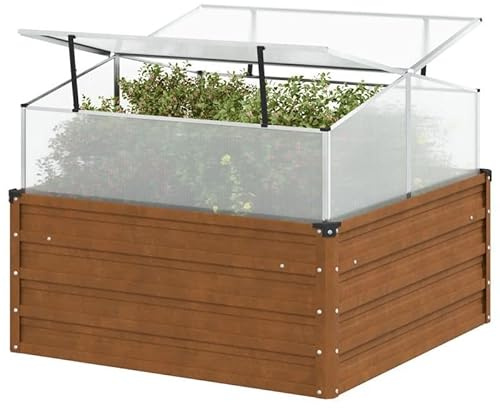 Bancal alto con accesorio de invernadero de acero resistente a la intemperie, ideal para jardín y balcón, duradero y fácil de limpiar, perfecto para el cultivo de hortalizas y plantas
