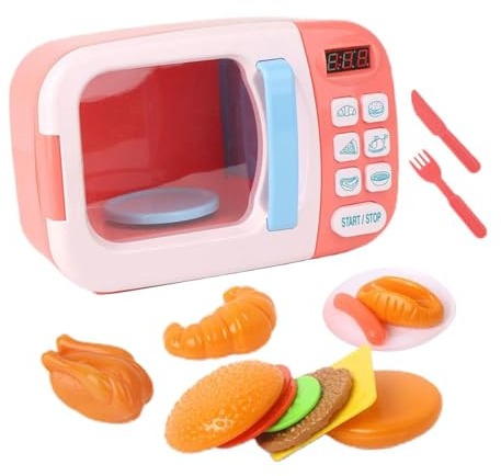 rongweiwang Cuisine Miniature pour Filles, Mini-Cuisine, pour Micro-Ondes interactif, Accessoires de Cuisine, Faux Aliments pour bébé, Jeu d'imitation. , Rose , 13 pièces