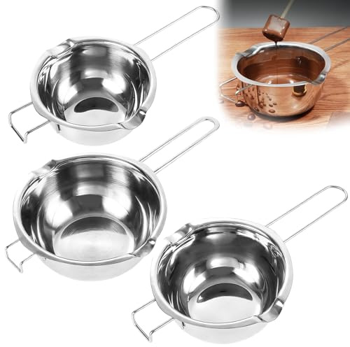 Ghligna Lot de 3 Casserole Bain Marie, Casserole Bain Marie 400ML, 600ML, 1000ML, ChaudièRes Universelles en Acier Inoxydable 304 pour Faire Fondre le Chocolat, le Beurre, le Fromage, le Caramel