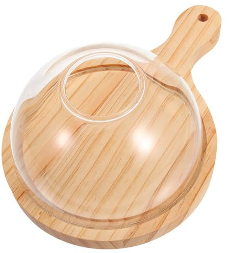 VILLFUL Cupola a Campana in Vetro Diametro 15 Cm con Base in Legno, Coperchio per Affumicatura Alimentare Resistente al Calore, Copertura per Esposizione Dessert e Piatti Caldi