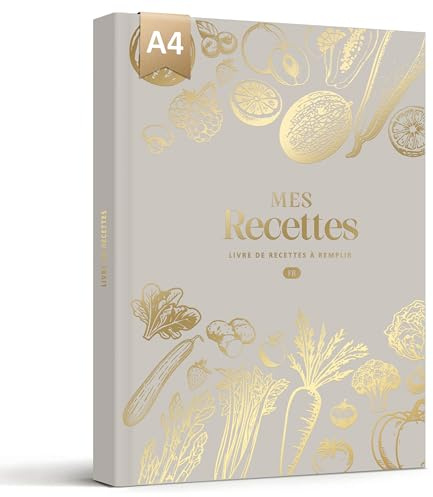 BIROYAL Carnet de Recettes à Remplir A4, 114 Recettes, Gris | Papier Épais 120g, Grand Espace d'Écriture, Table de Conversion & Calendrier Saisonnier, Pour cuisiniers amateurs & famille