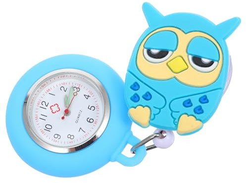 Amosfun Krankenschwester Taschenuhr mit Eulendesign Dehnbares Silikon Quarzwerk Druckknopf Öffnung Himmelblau für Krankenhaus und Pflegepersonal