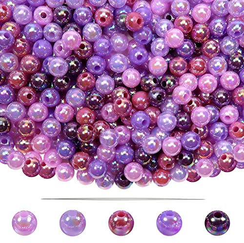 TOAOB 1000 Stück Perlen zum Auffädeln Lila Serie 6 mm Acryl mit Loch Runde | Bastelperlen für DIY Schmuckherstellung Perlen für Armbänder Halsketten Kleidung Basteln