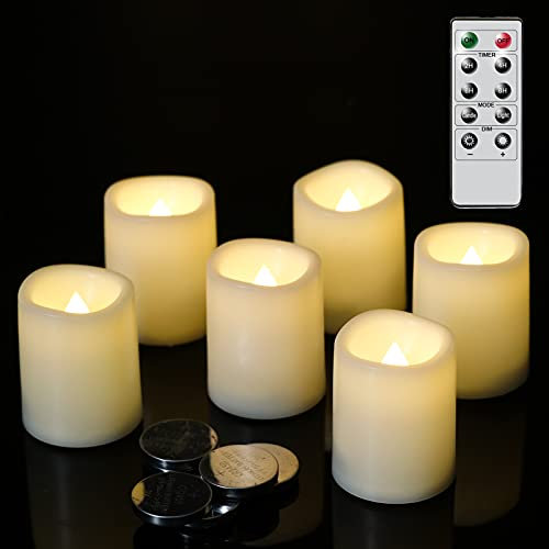 Eldnacele Led Flickering Flameless Votive Tea Lights Candles with Remote Control Battery Operated Set of 6 Electric Outdoor Tealights Candle for Home Christmas,Xmas Decorations 300+Hours