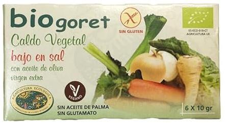 Biogoret Cubitos de caldo de verduras Ecológicos -Bajos en Sal- 24 cajas (6 cubitos x 10gr)