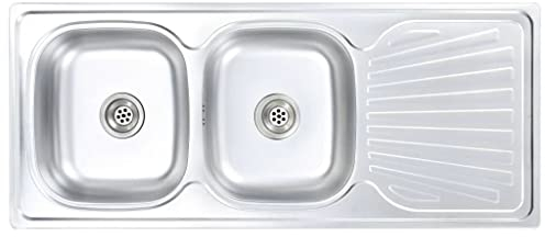 vidaXL Küchenspüle Doppelbecken mit Sieb Siphon Spülbecken Doppelspüle Edelstahlspüle Einbauspüle Spüle Edelstahl 120x50x15,5cm Silbern