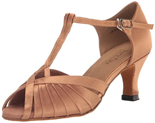 Very Fine Womens Wide Dance Shoe Gabriella Bachata Swing Salsa Latin Ballroom Brown Satin 2.5 Heel US 7.5 M