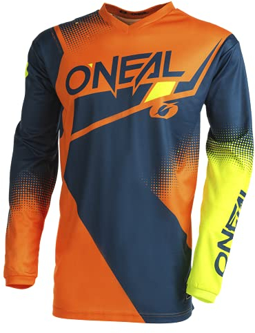 O'NEAL | Motocross-Jersey langarm | MX Enduro | Gepolsterter Ellbogenschutz, V-Ausschnitt, atmungsaktiv | Element Jersey Racewear V.22 | Erwachsene | Blau Orange Neon-Gelb | Größe XL