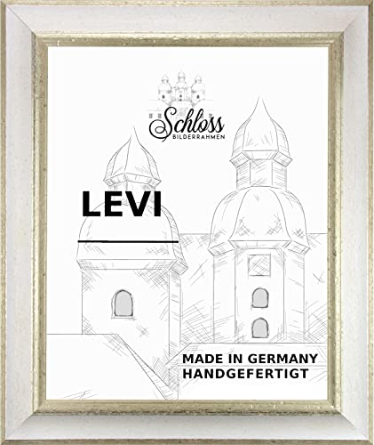 Bilderrahmen Barock Massivholz Donau 70 x 50 cm Farbe Weiß Silber mit entspiegeltem Kunstglas 1mm