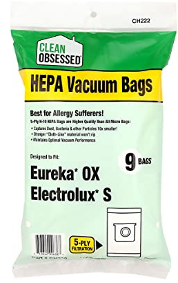 Clean Obsessed H-10 HEPA Bags Fits Eureka OX & Electrolux S - 9 Cloth-Like HEPA Bags Per Package