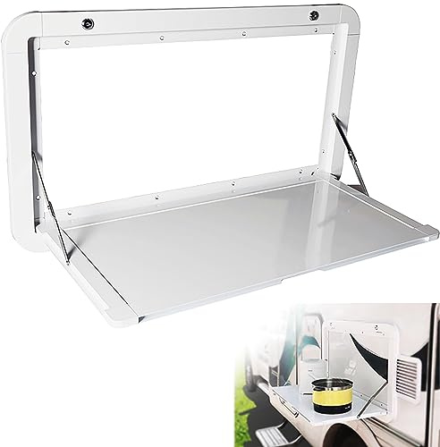 HWHongRV Tavolo da Picnic Pieghevole per Camper, Montaggio a Parete, Design a Foglia Con Kit in Lega di Alluminio Bloccabile, Ideale per Uso Esterno, Bianco, 800 x 450 mm