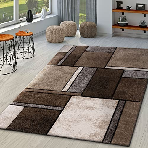 TT Home Wohnzimmer Teppich Kurzflor Abstrakt Geometrisch Design Used Look Modern, Farbe:Grau Beige Braun, Größe:120x170 cm