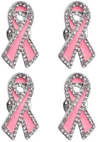 WANDIC 4 PCS Broches Octobre Rose, Pins Octobre Rose Ruban Badge Épingles de Accessoires Décoratifs en Strass pour Sensibilisation au Cancer du Sein,pour Femme