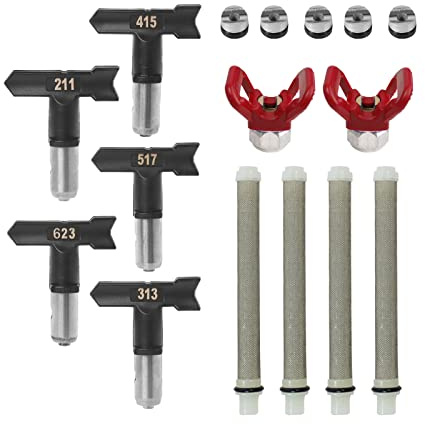 Reversible Spray Tips, Reversible Airless Paint Sprayer Nozzle Tips Airless Paint Spray Guns Airless Tips Guard Base Sprayer for Homes Buildings Decks (211，313，415，517，623)