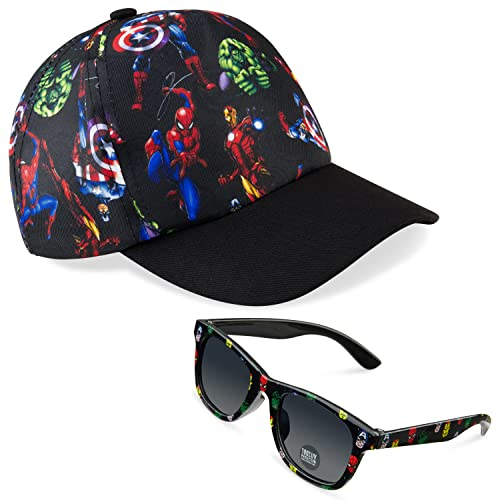 Marvel Spiderman Sonnenbrille Kinder Basecap Jungen Set Verstellbare Coole Sommer Kappe Kinder Sonnenbrillen UV400 Geschenke für Jungs (Marineblau/Multi)