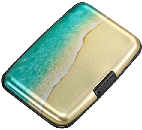 ELFISH Mini RFID Aluminum Wallet Credit Cards Holder Business Card Case Metal ID Case for Men Women（Beach